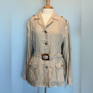 Tracy Porter Linen Blend lined belted safari short trench coat size XL New